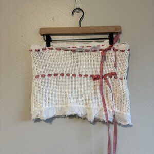 For Love and Lemons White Knit Red Bow Skirt Size Small